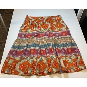 Evan Picone Petite 14P Boho Patchwork Cotton Skirt Lined Artsy Resort